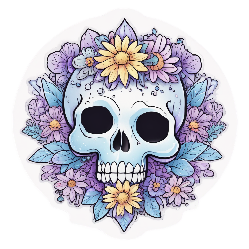 Daisy Skull with Star Wand — floral skull stickers