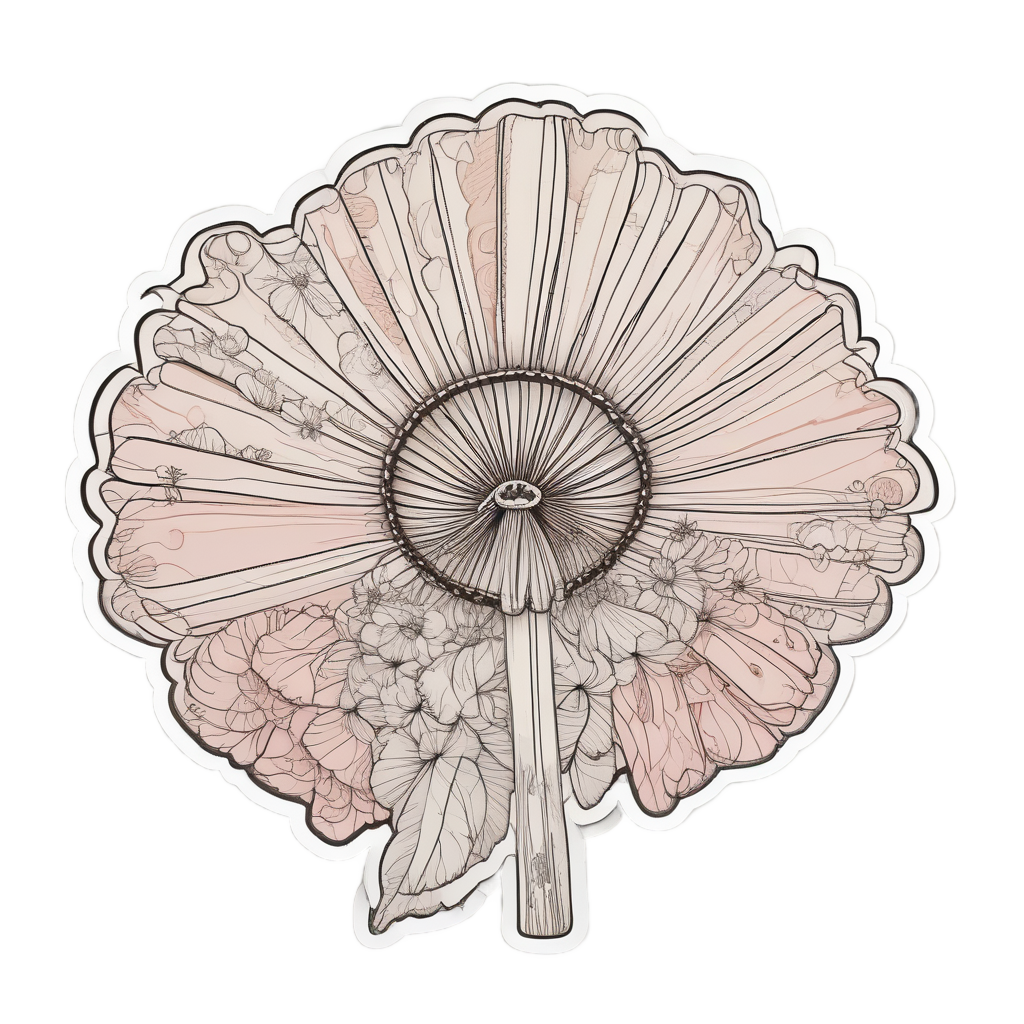 Lineart sticker of a daisy holding a fan