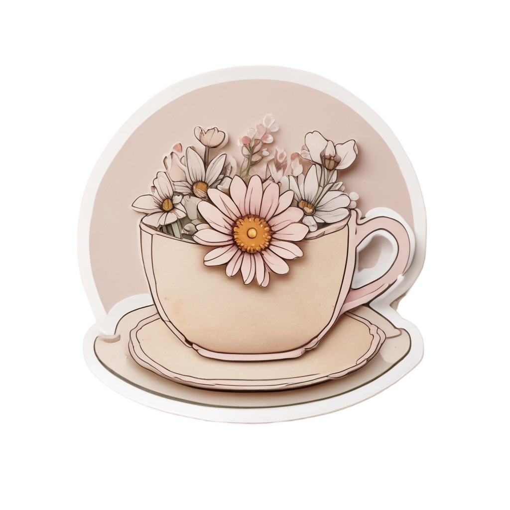 Daisy with Tea Cup — pressed flowers stickers