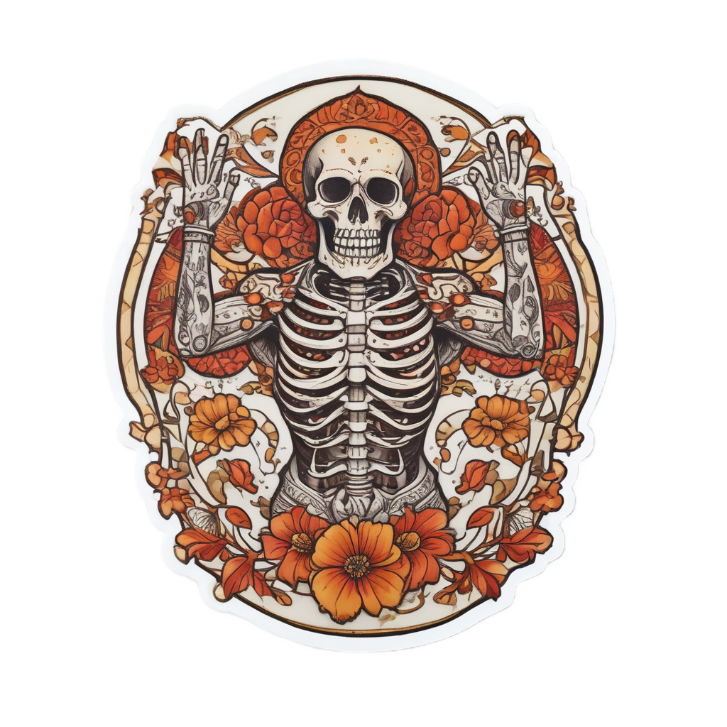 Dancing Calavera with Ribbons — sugar skull stickers