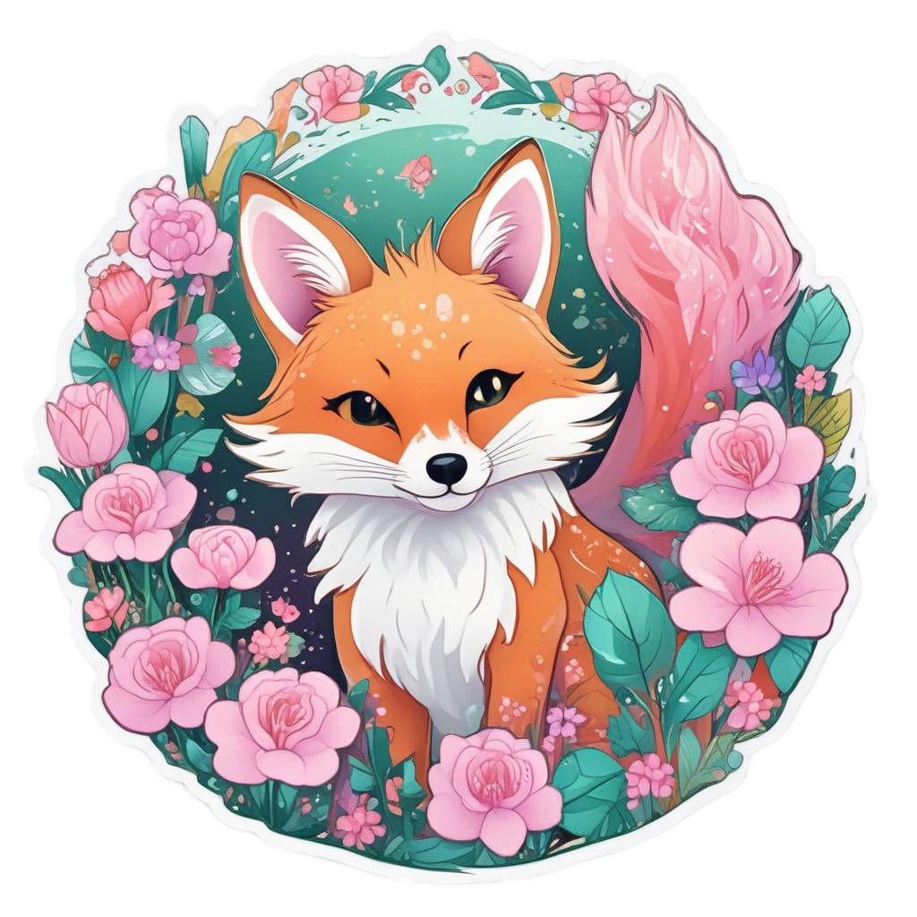 Dancing Fox in Flowers — wildlife stickers