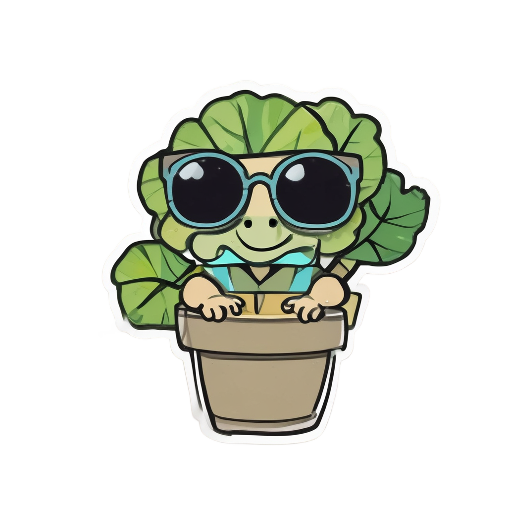 Kawaii fiddle leaf fig dancing in sunglasses with a fun pose