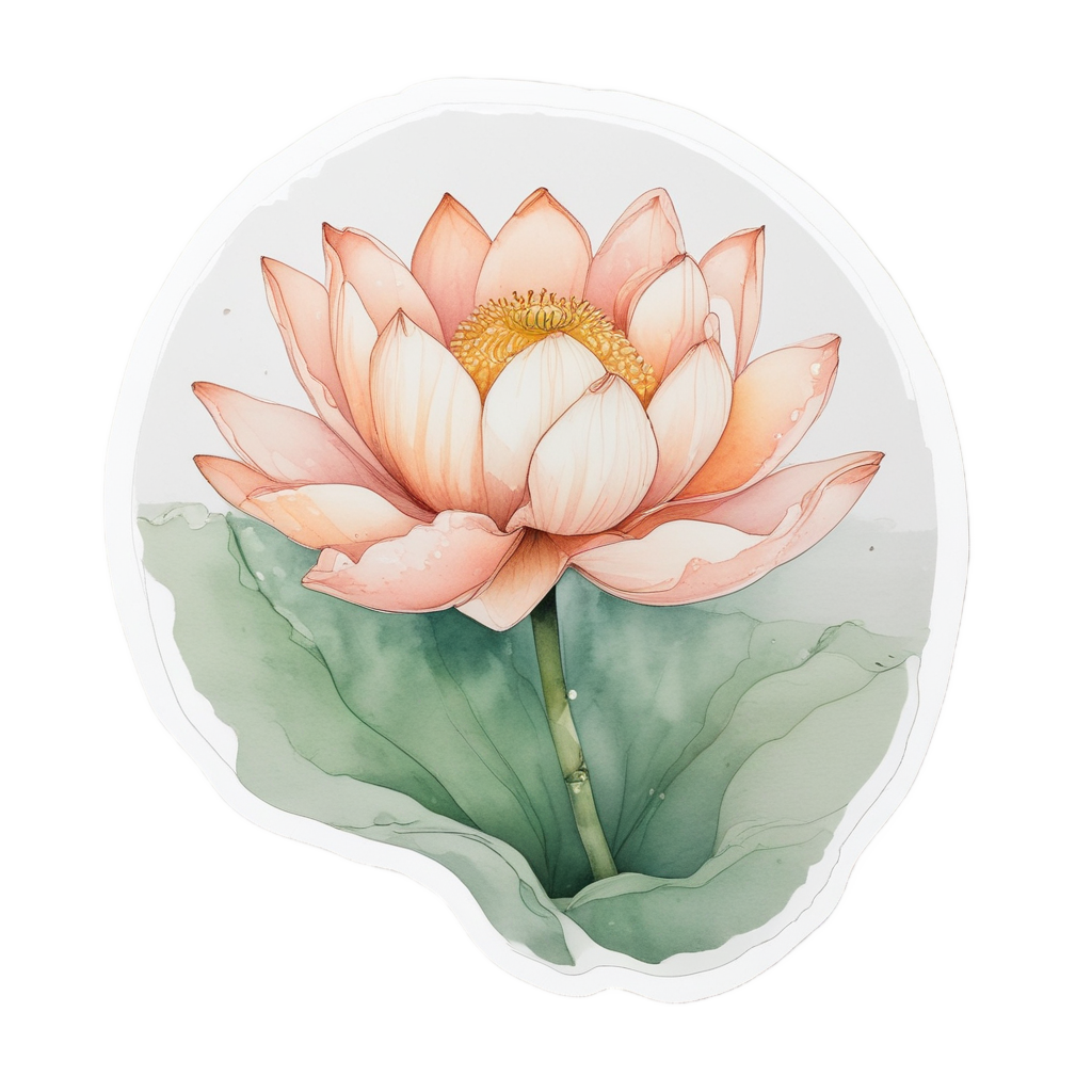 Peach and sage lotus watercolor bloom swaying gently