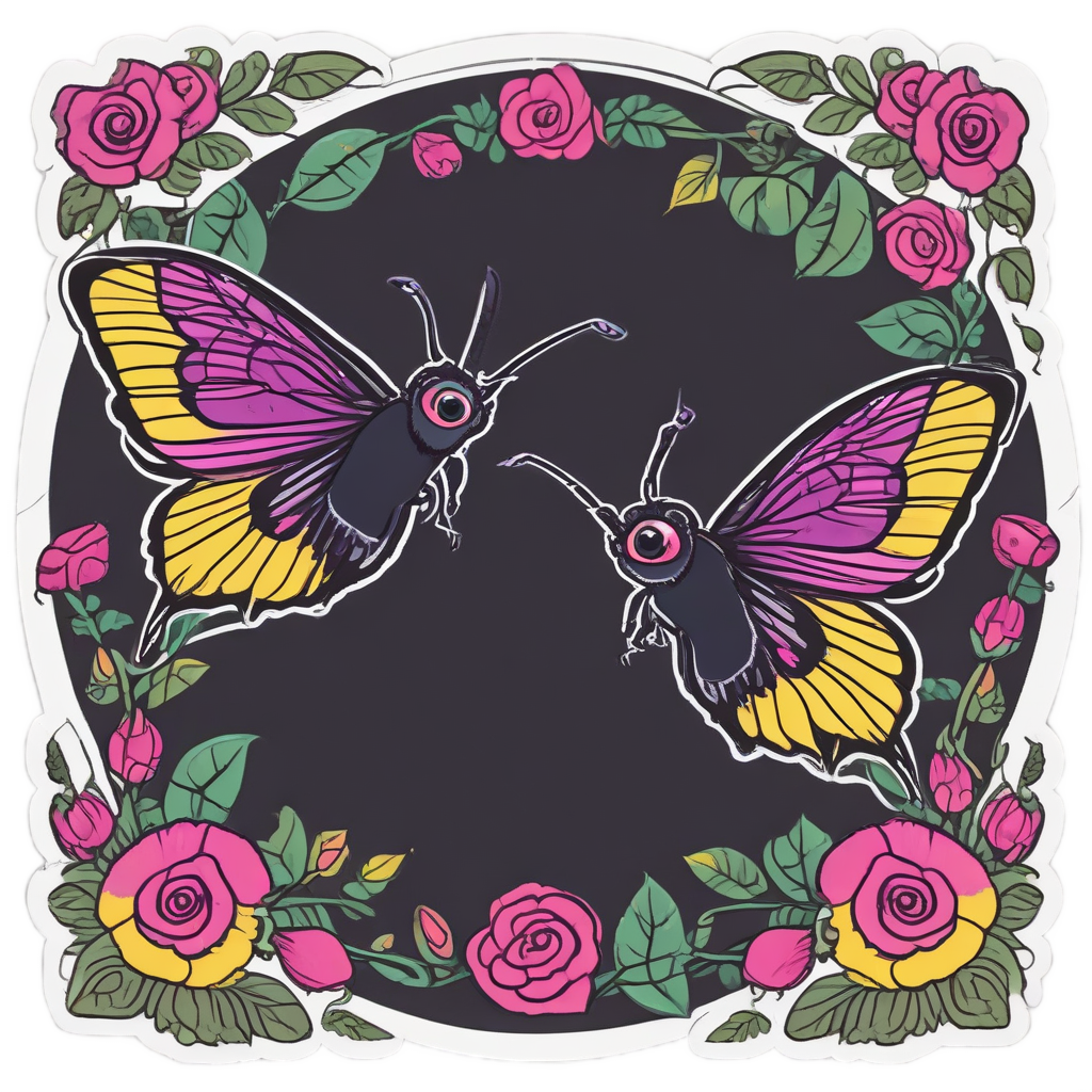 Dancing Moth Duo — gothic botanical stickers