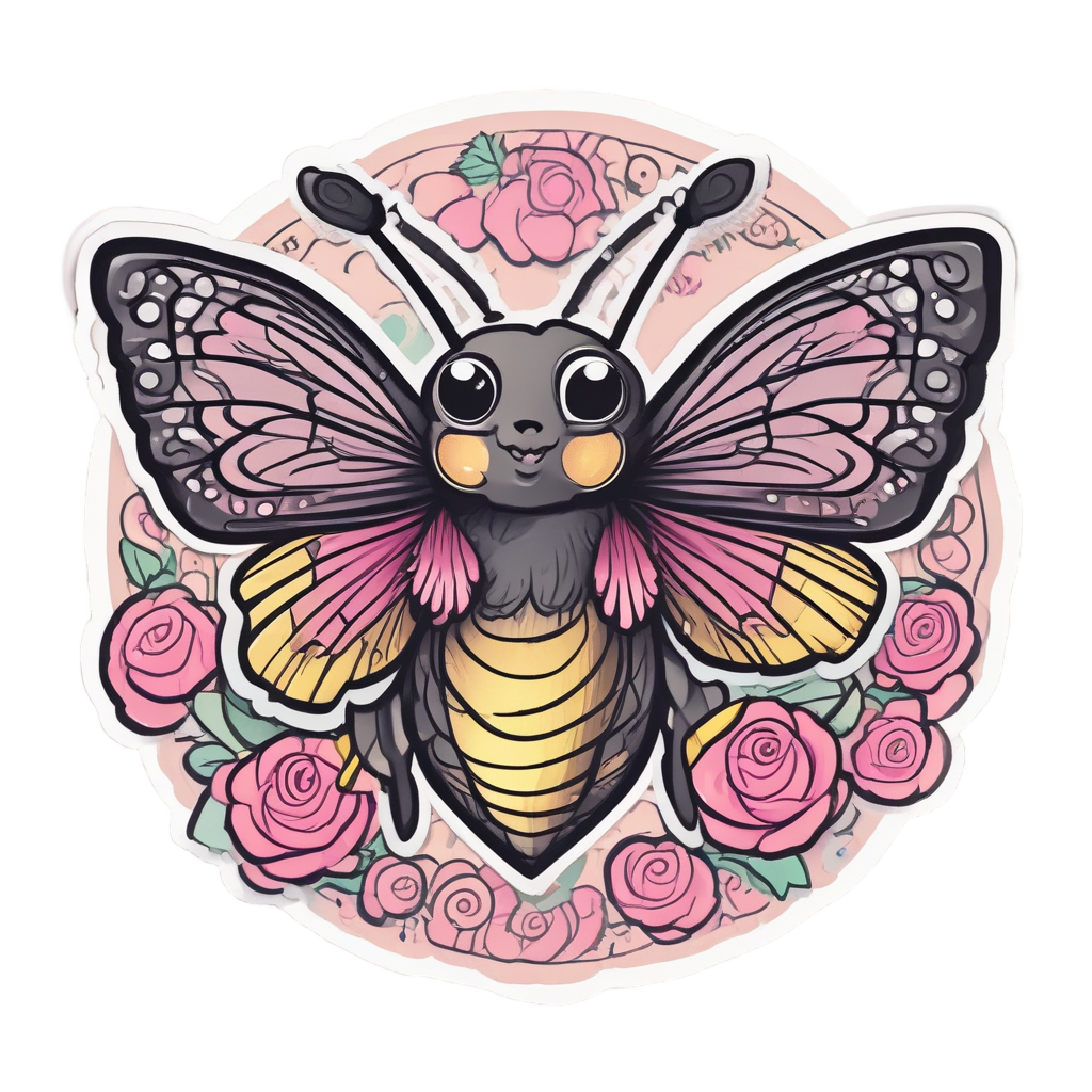 Dancing Moth with Rose — gothic botanical stickers