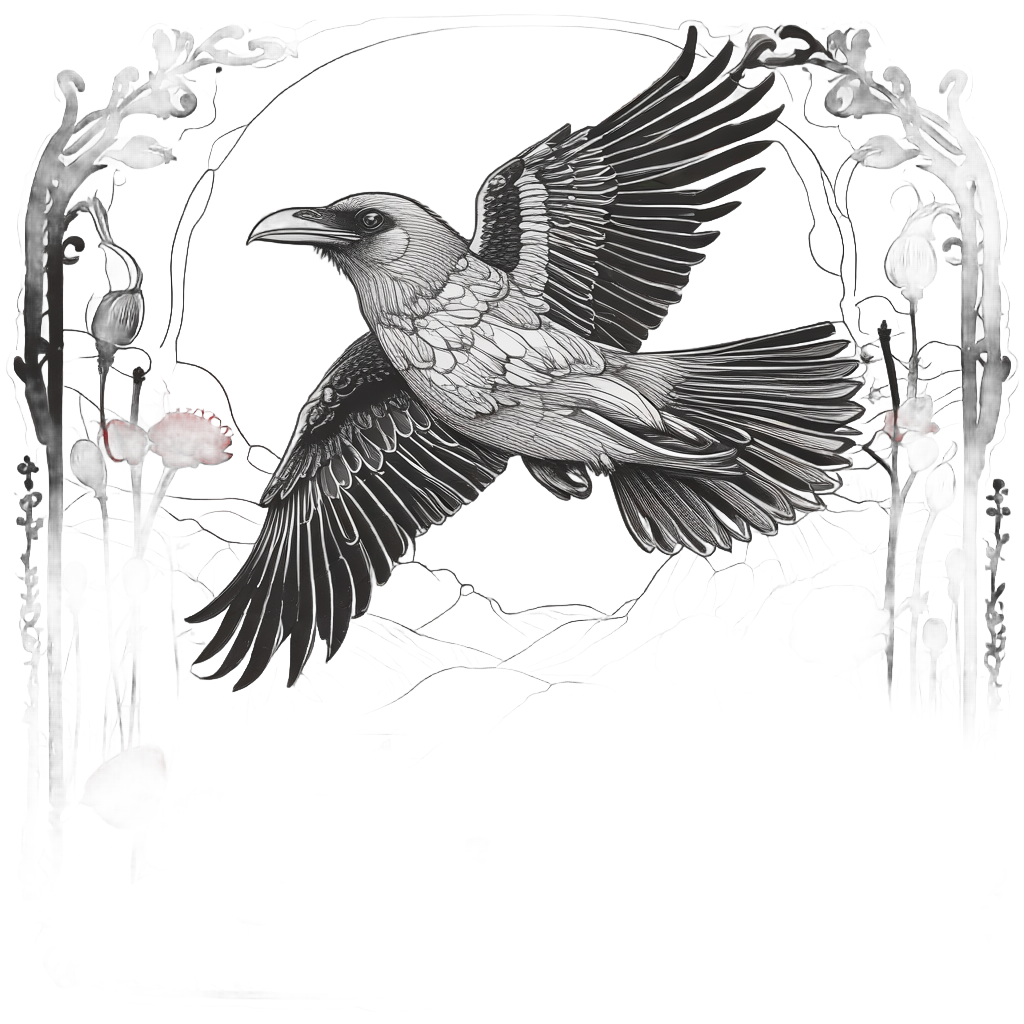 Dancing Raven with Poppies — gothic botanical stickers