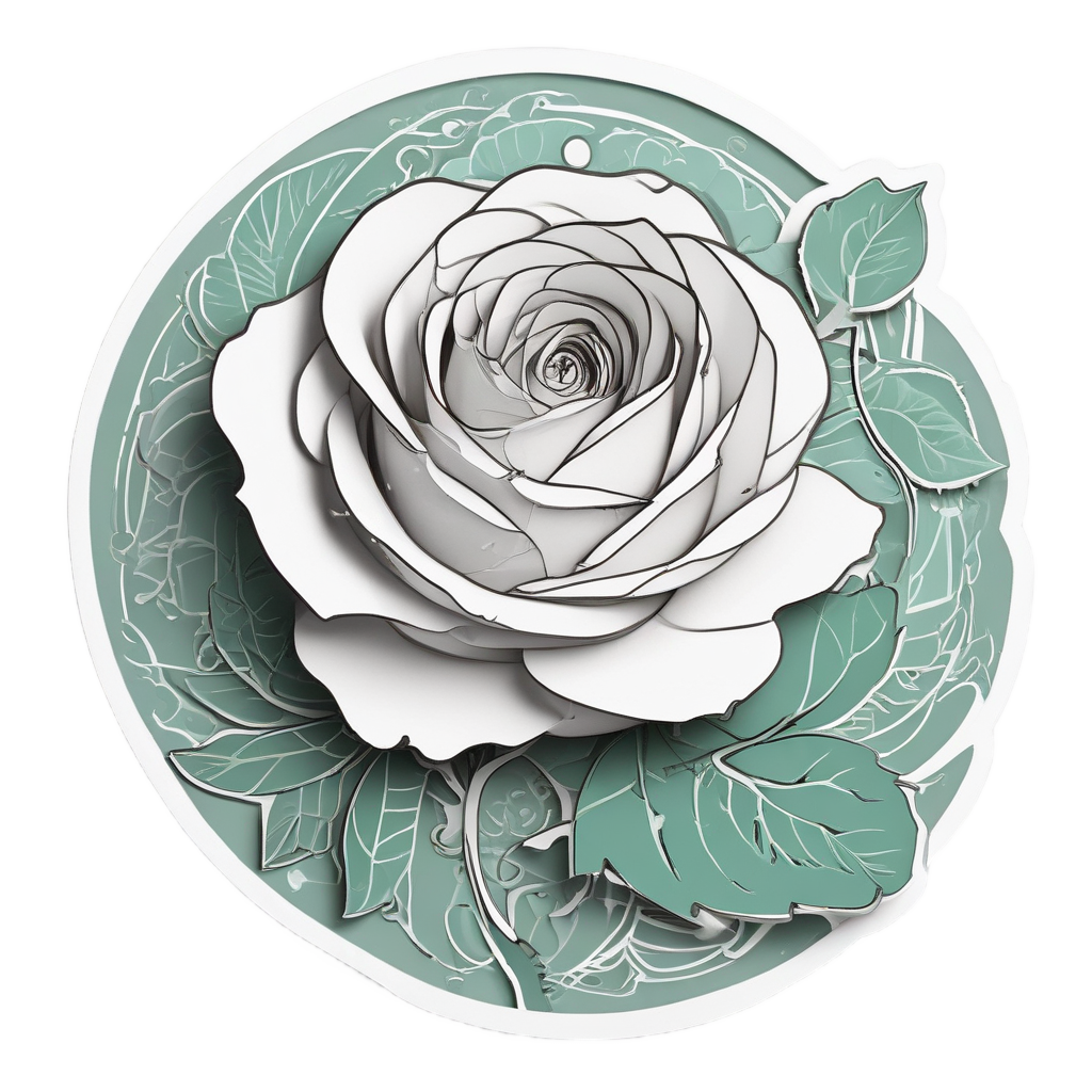 A papercut rose stem curved in a graceful dance with fluttering leaves.