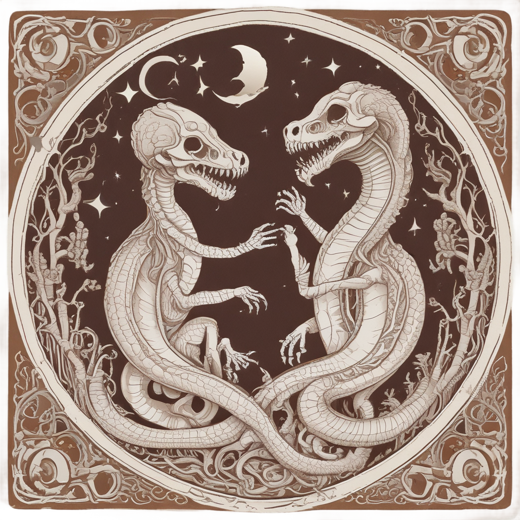Dancing Skeletons Moon Serpent — mystical skull stickers