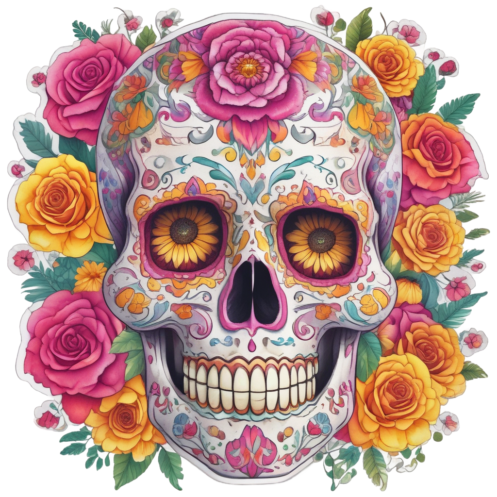 Day of the Dead Rose — watercolor skull & roses stickers