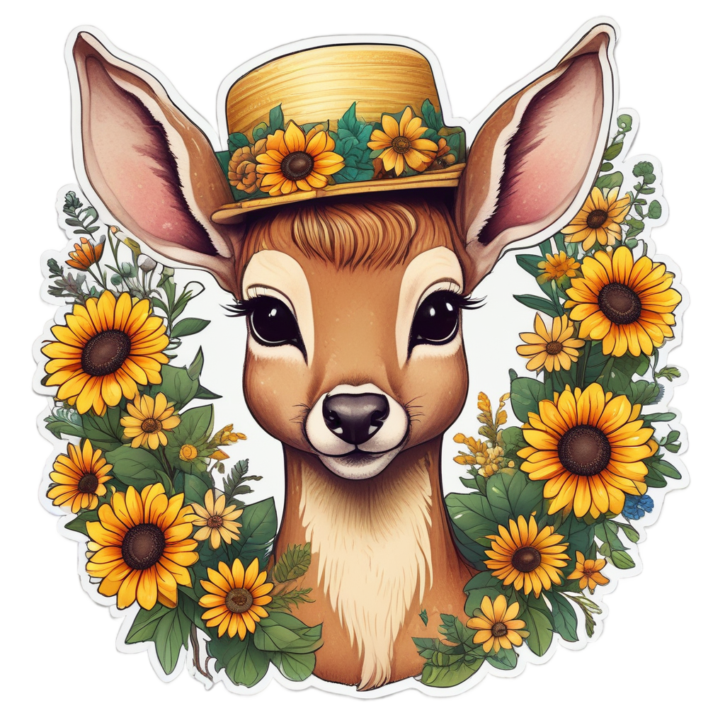 Deer Florist with Bouquet — woodland nursery stickers