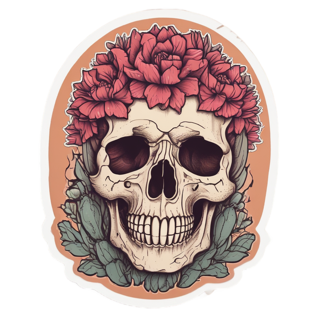 Desert Bloom Pampas Skull — boho skull stickers