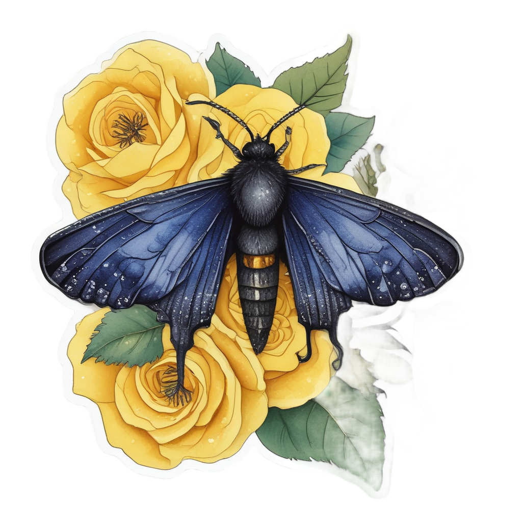 Dewdrop Moth Rain Rose — gothic botanical stickers