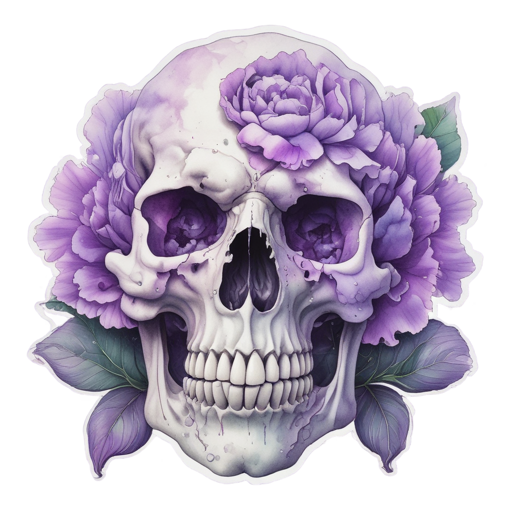 Dewy Purple Peony Skull — floral skull stickers