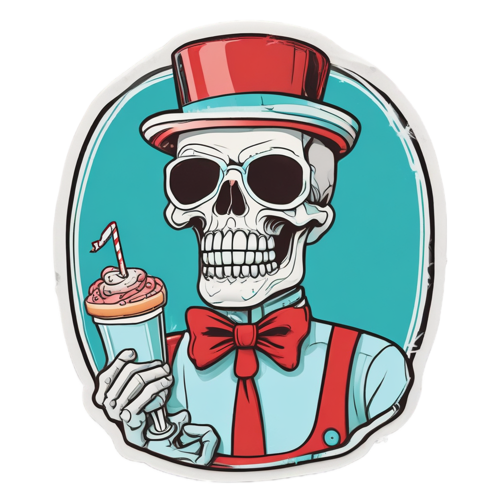 Diner Star Waiter Skull — line-art skull stickers