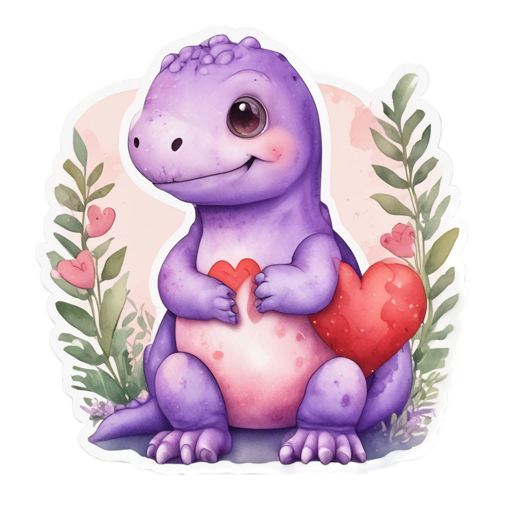 Dino Hugging a Heart — dinosaurs stickers