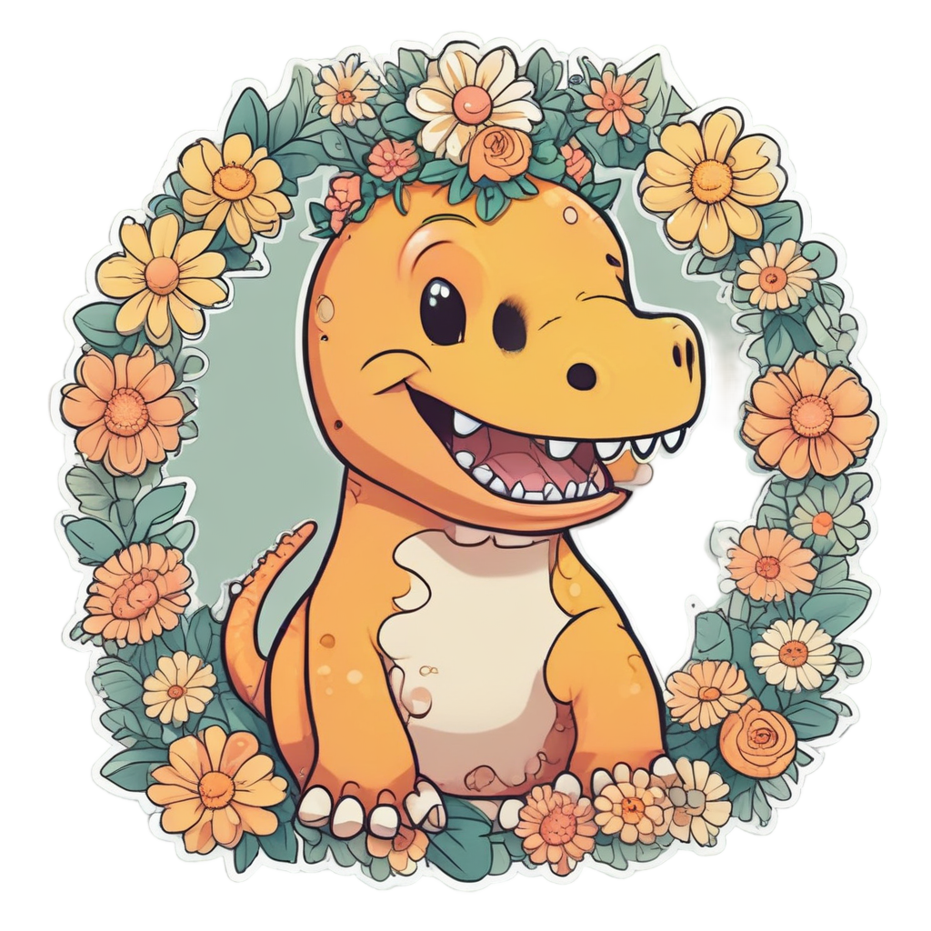 Dino with Flower Crown — dinosaurs stickers