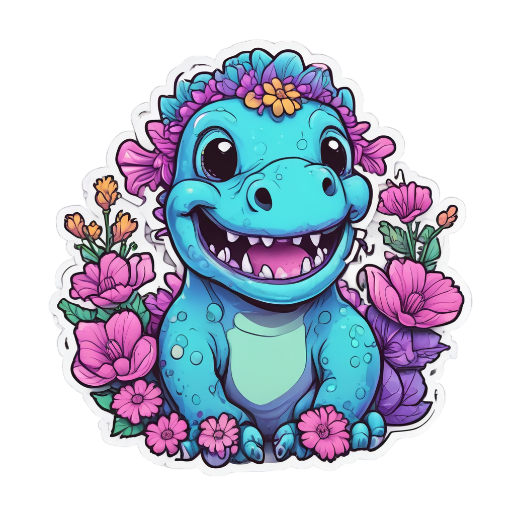 Dino with Neon Flower Crown — dinosaurs stickers
