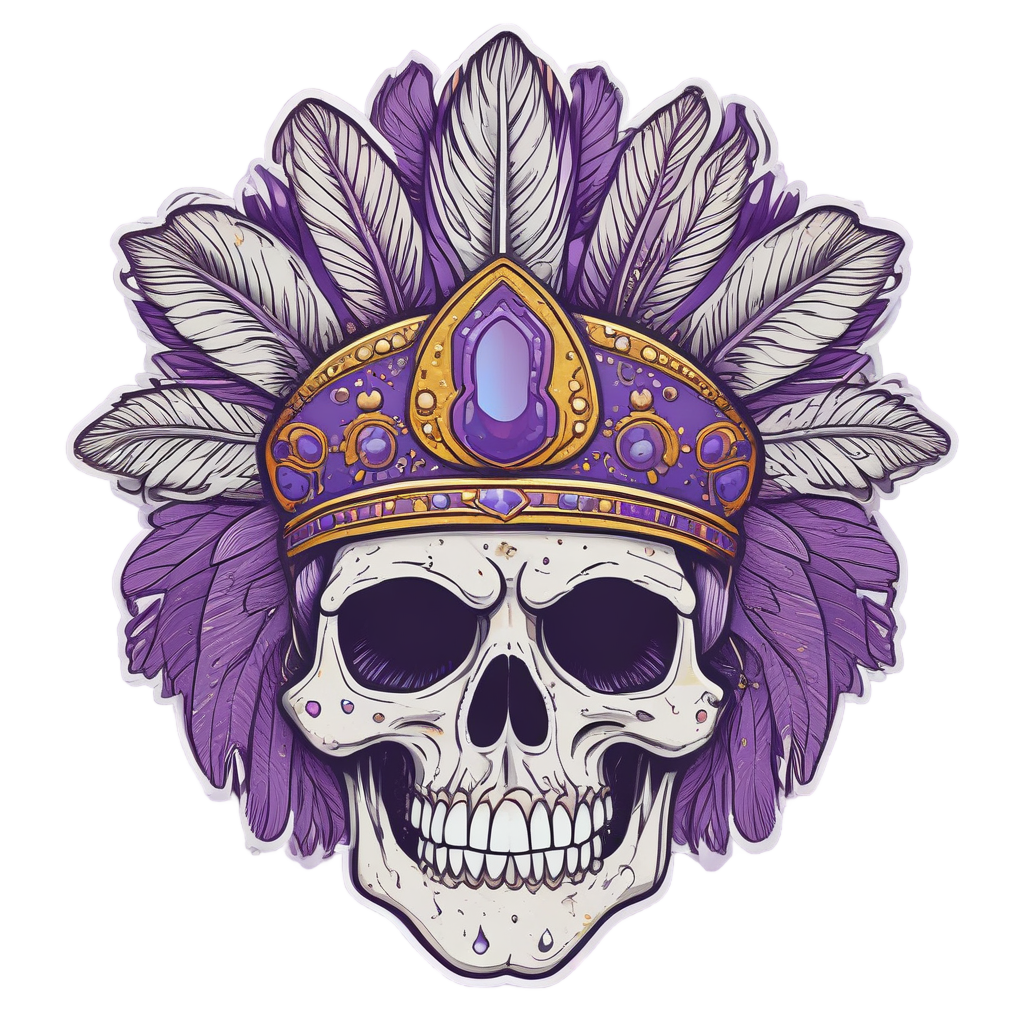Disco Fever Glitter Feathered Skull — boho skull stickers