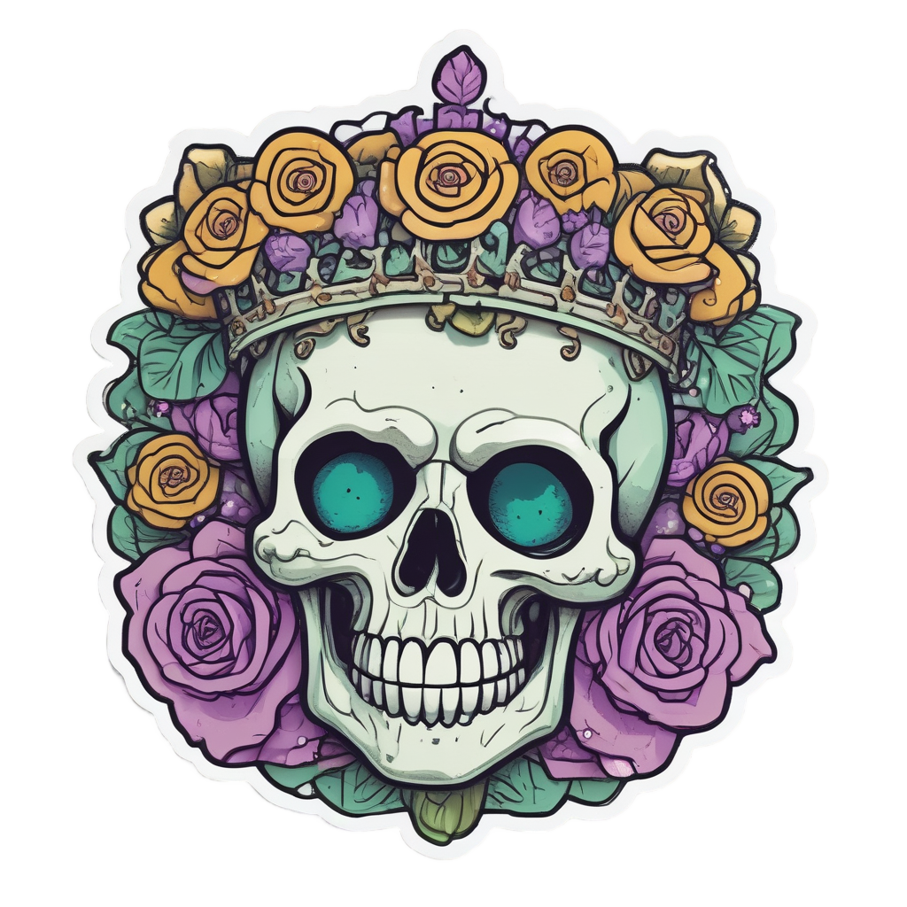 Dizzy Rose Crown Skull — floral skull stickers