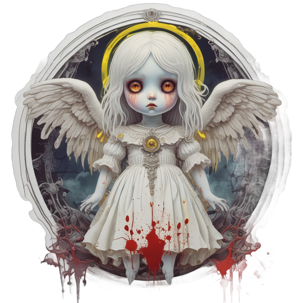 Doll with Neon Halo — horror stickers
