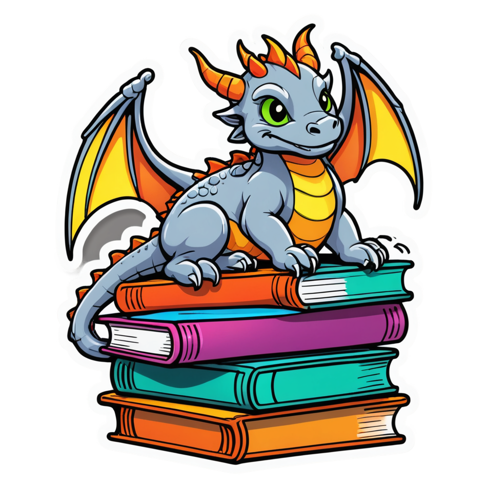 Book Dragon (neon) — dragon stickers