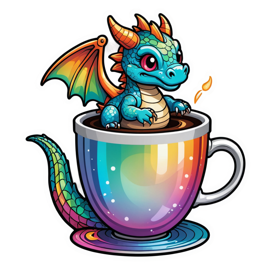 Coffee Dragon (holographic) — dragon stickers