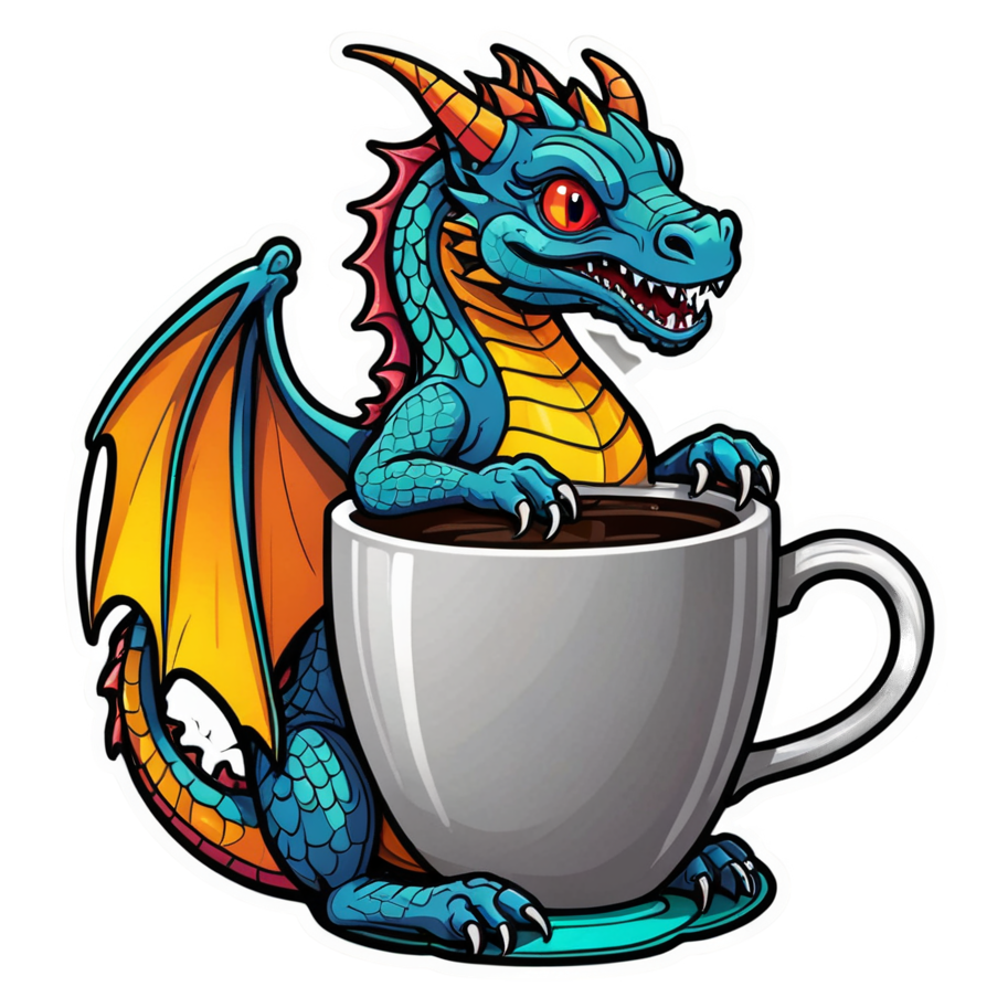 Coffee Dragon (neon) — dragon stickers
