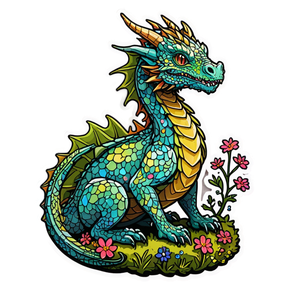 Moss Dragon (holographic) — dragon stickers