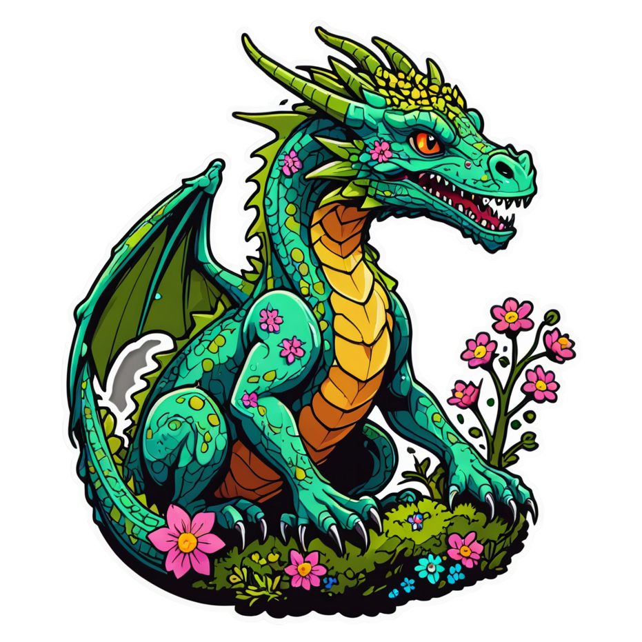 Moss Dragon (neon) — dragon stickers