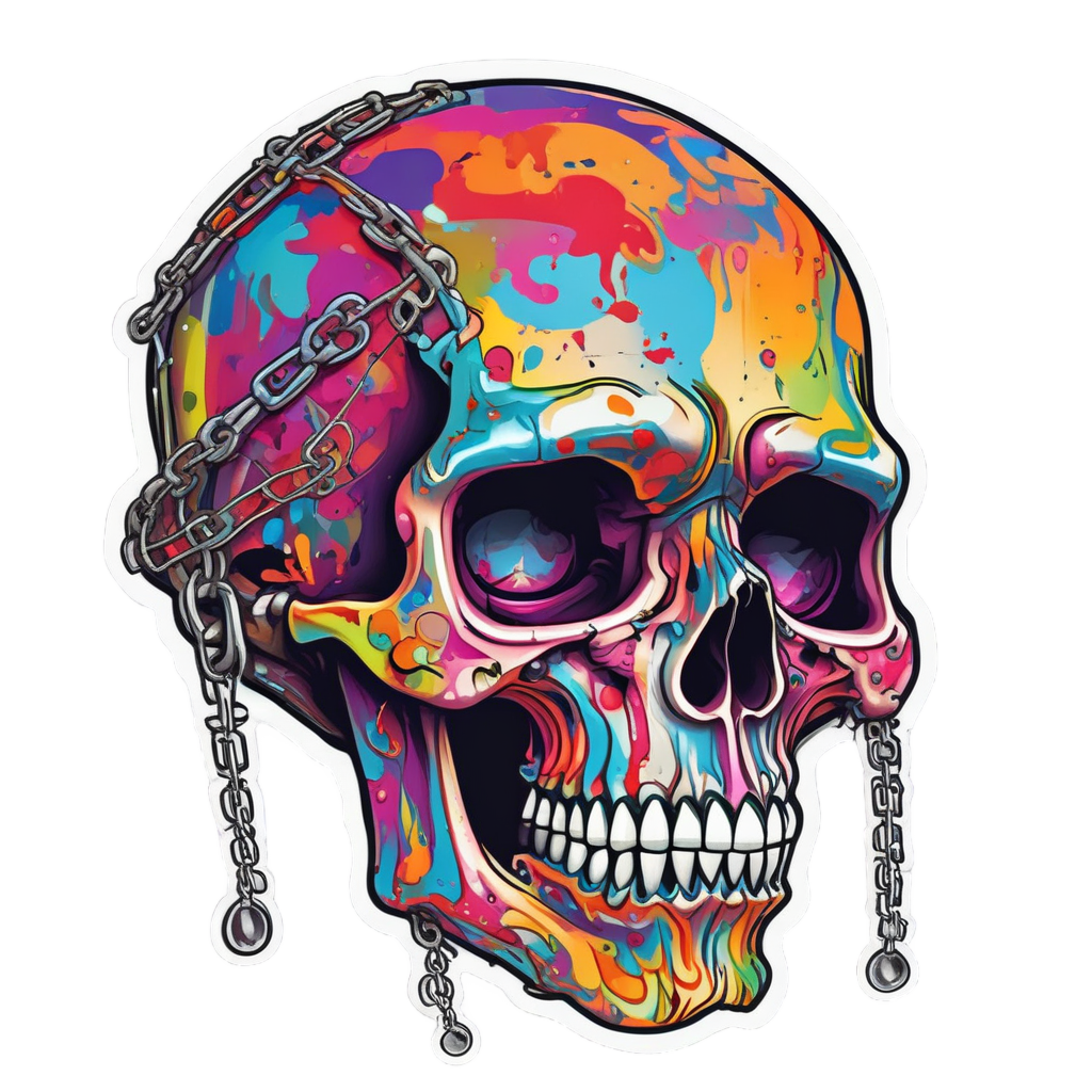 Dripping Chained Skull — blackwork skull stickers