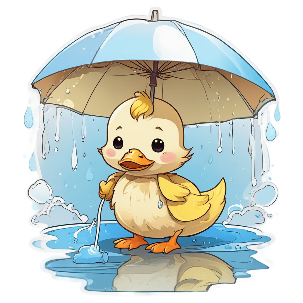 Duckling with Umbrella in Rain — farm nursery stickers