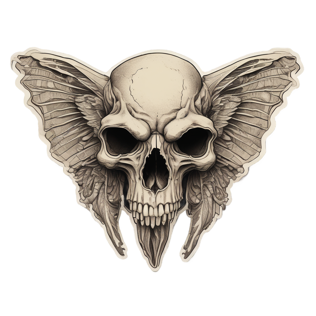 Dustbowl Moth Skeleton — line-art skull stickers