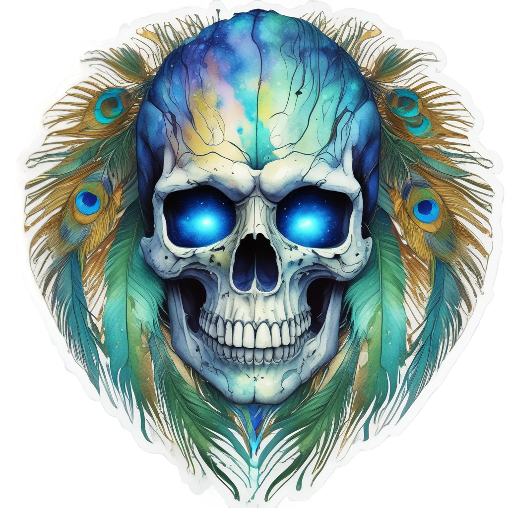 Electric Peacock Skull — boho skull stickers