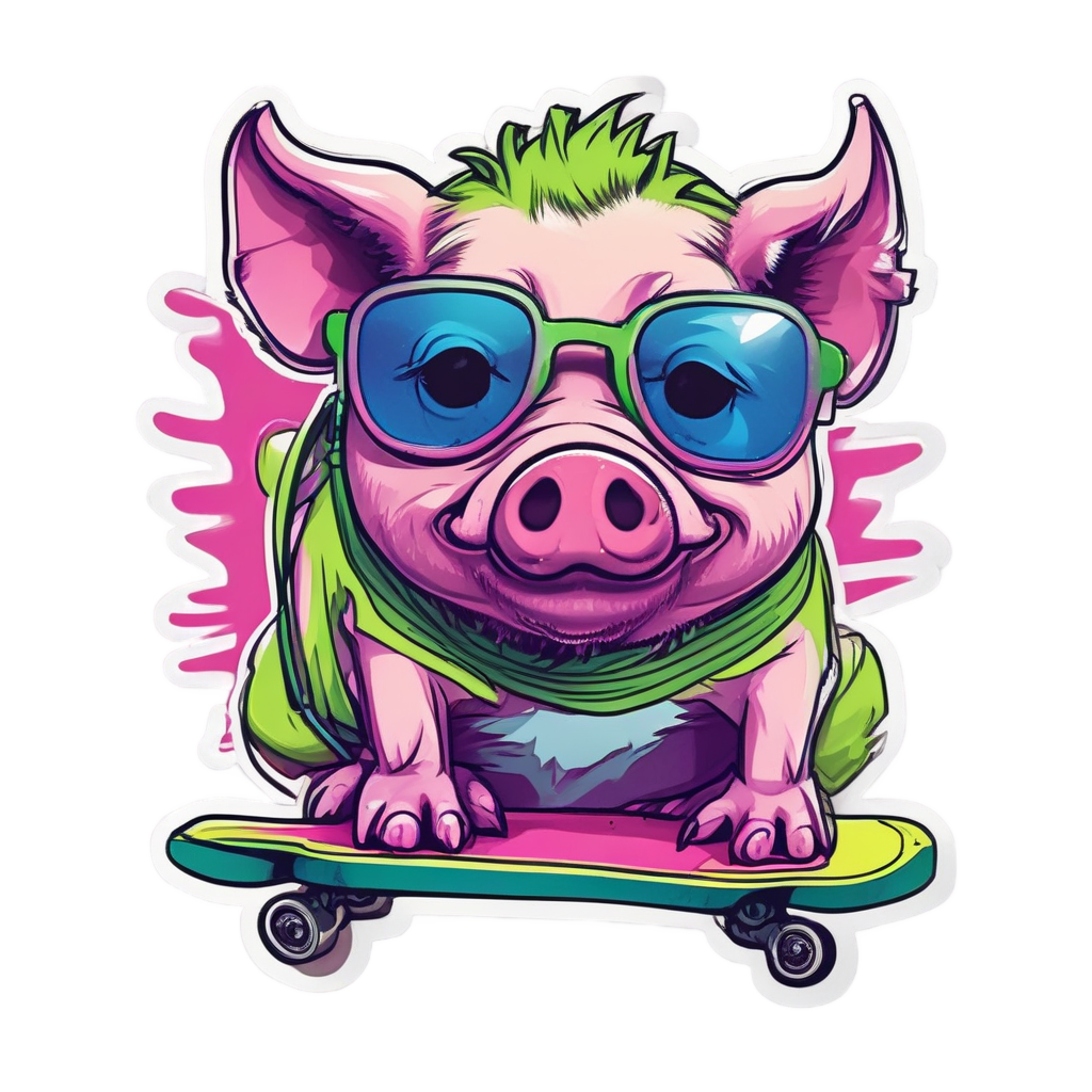 Electric Skateboard Pig — farm animals stickers