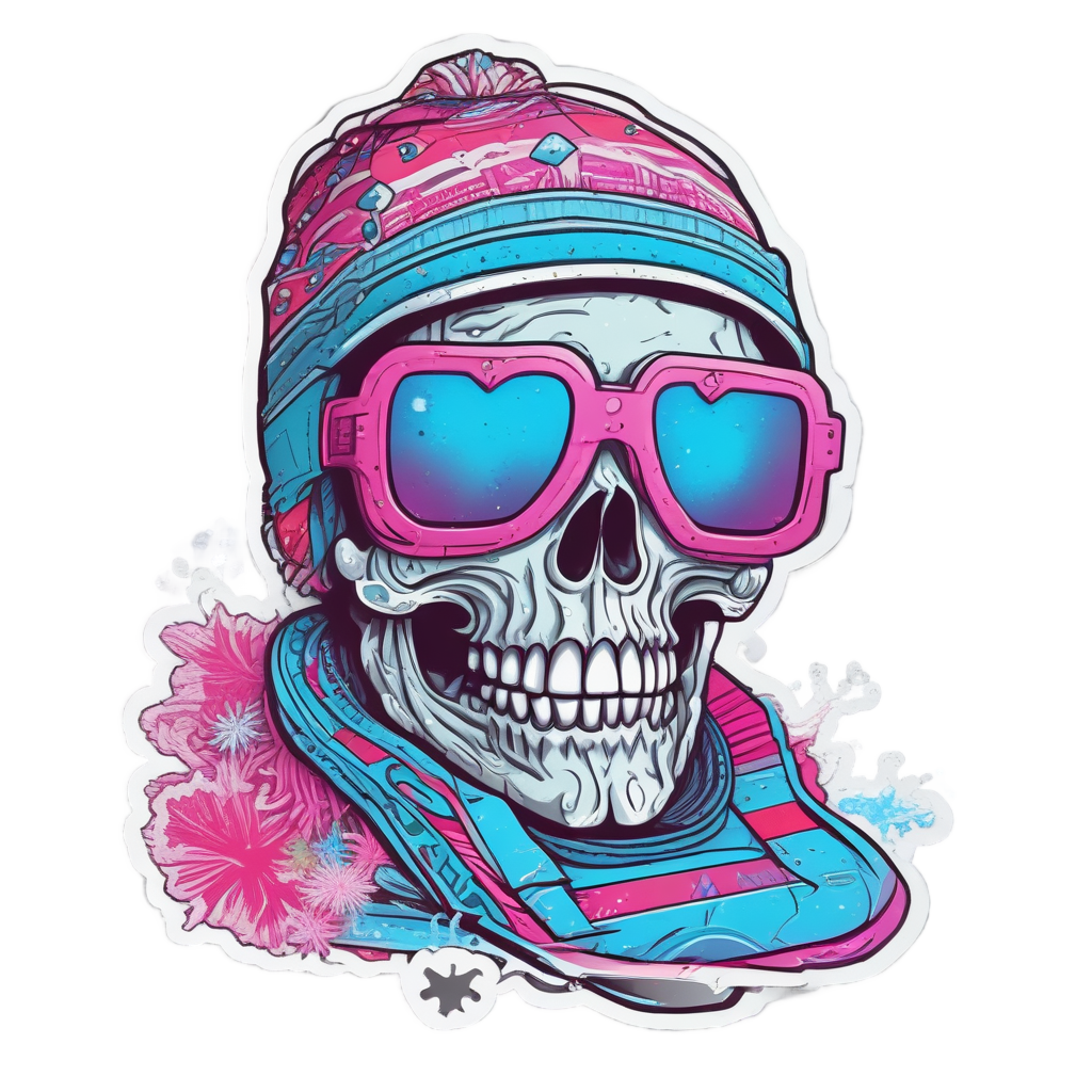 Ember Ski Rebel — flaming skull stickers