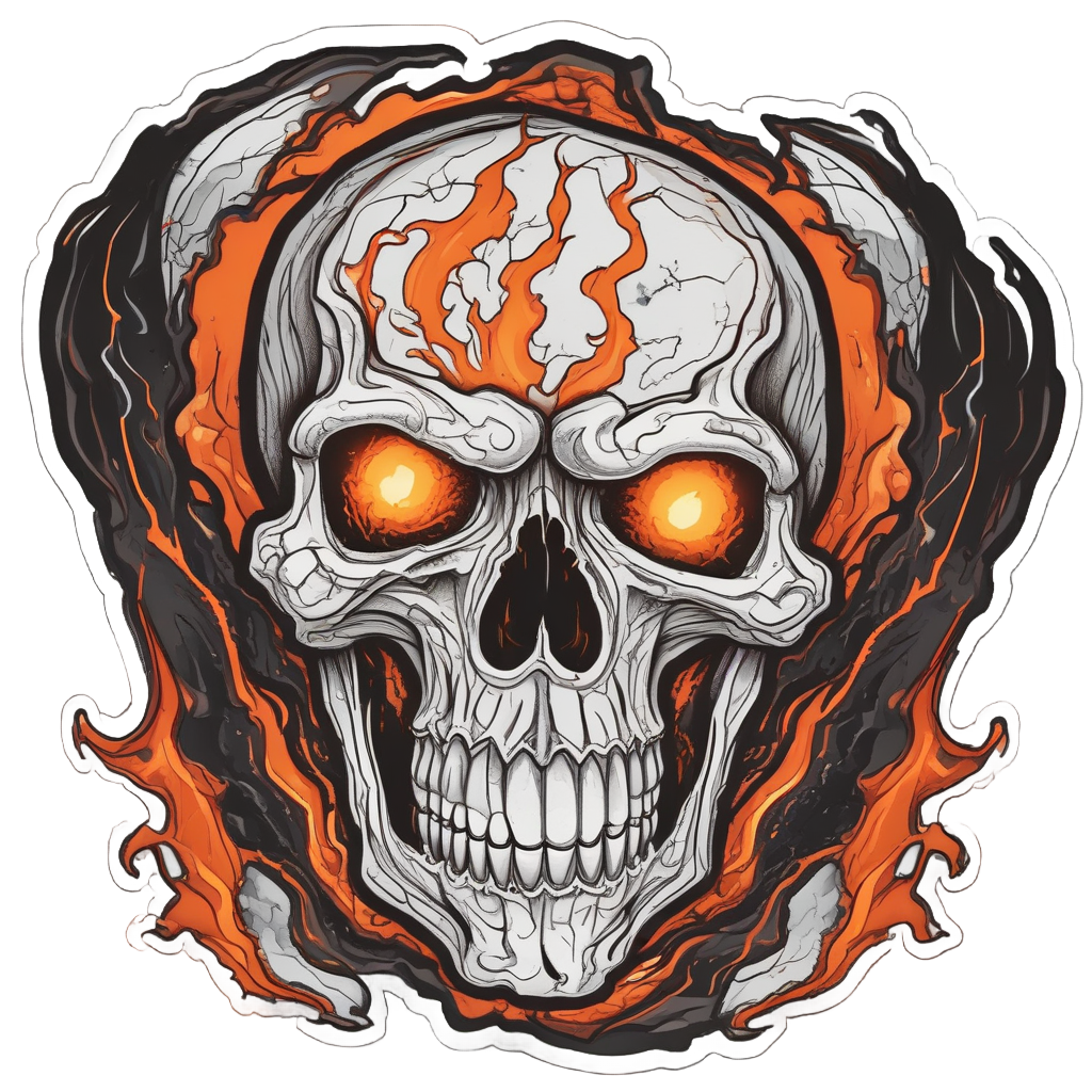 Ember Skull Splitting Apart — flaming skull stickers
