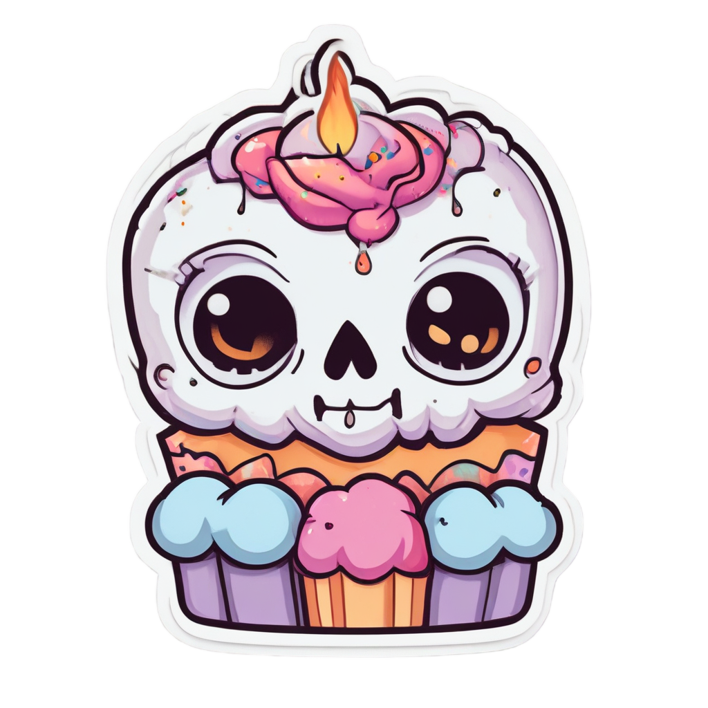 Ember Skull with Cupcake — flaming skull stickers