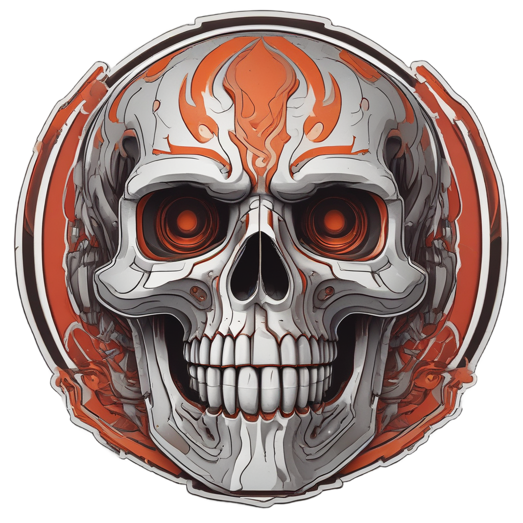 Ember-Touched Chrome Skull — spooky stickers