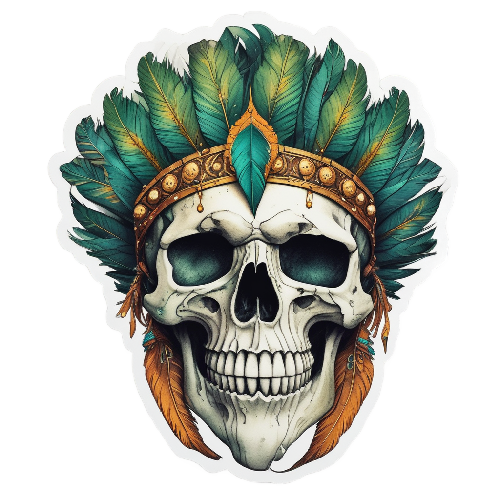 Emerald Feather Warrior — boho skull stickers