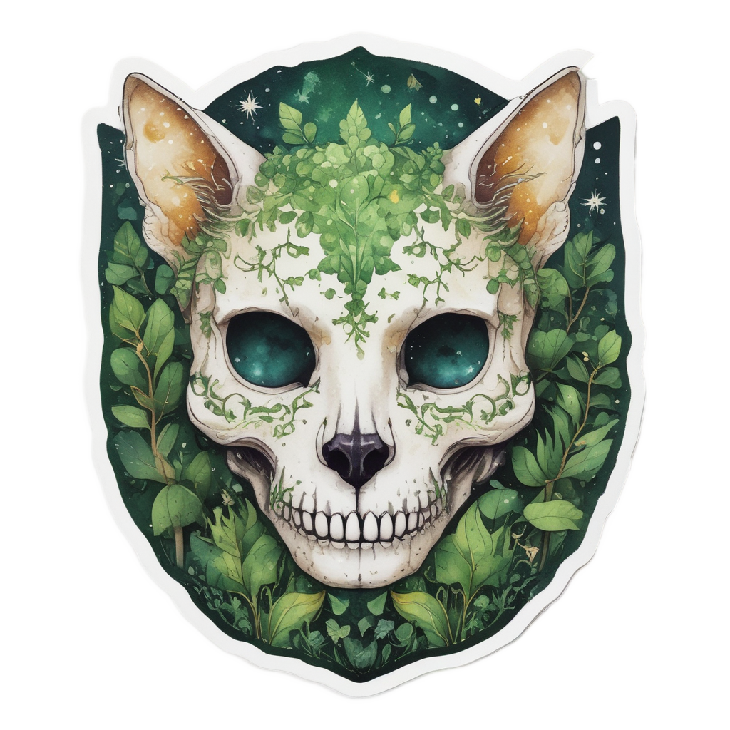 Enchanted Forest Kitty Skull — cute skull stickers