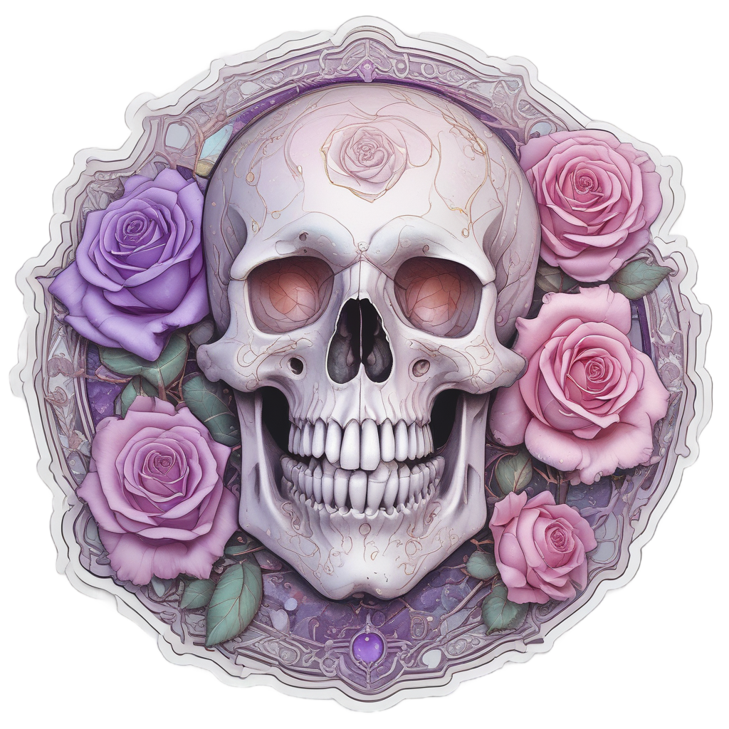 Ethereal Bloom and Bone — line-art skull stickers