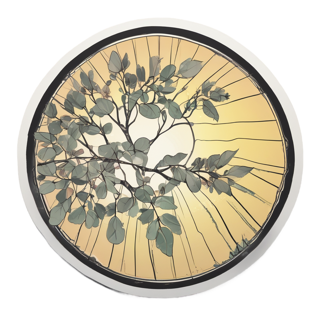 Eucalyptus and Sun Rays — line botanical stickers