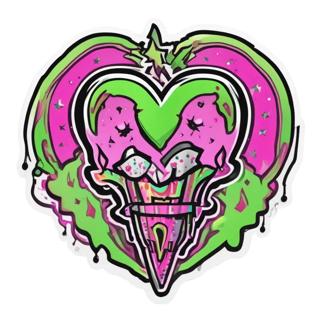 Excited dagger heart jumping with stars, kawaii style