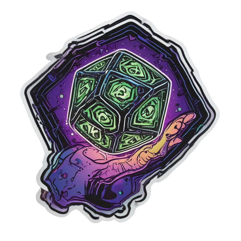Neon hand throwing a glowing die with spark trails