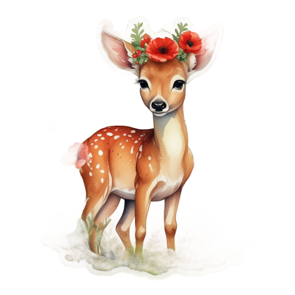 Fawn with Poppy Crown — boho nursery stickers