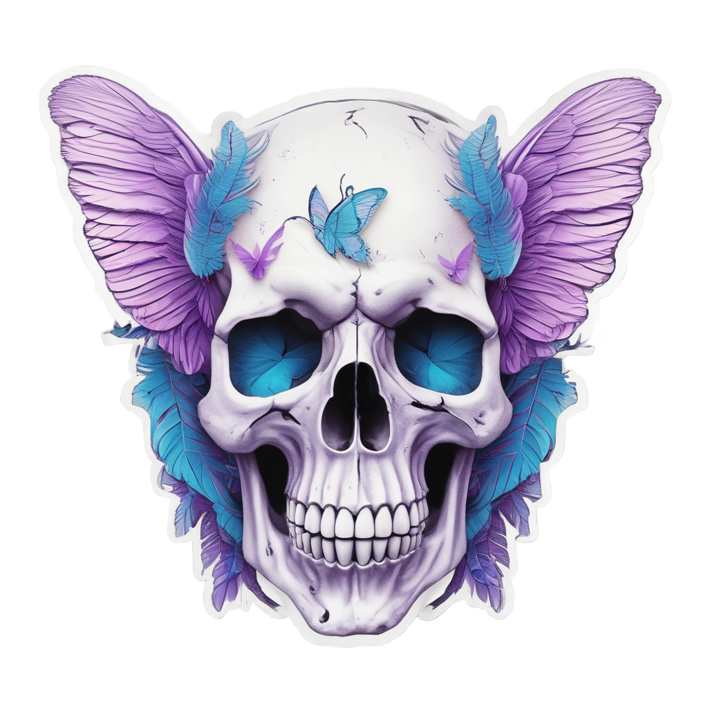 Feather Skull And Neon Butterfly — boho skull stickers