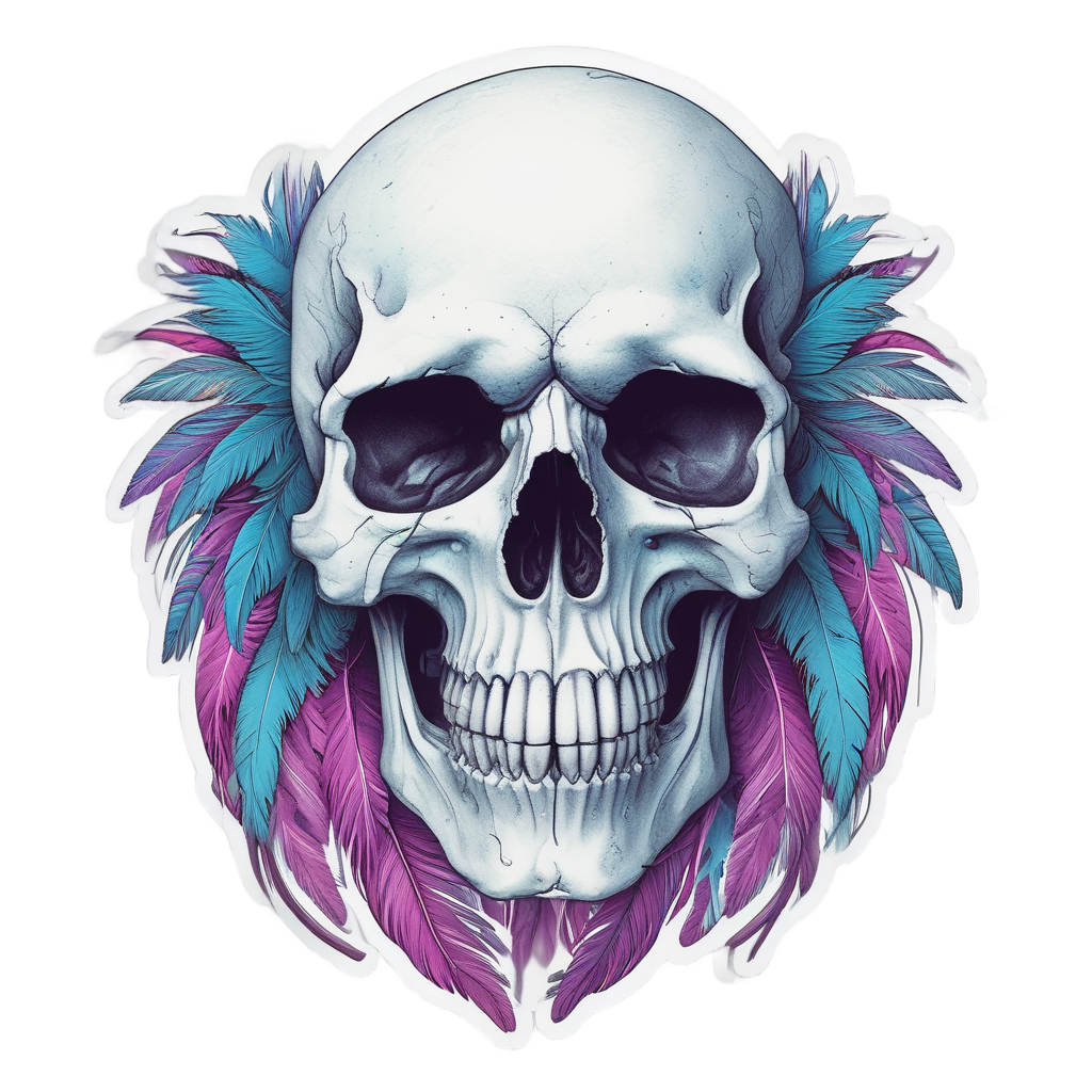 Feather Skull With Neon Tears — boho skull stickers