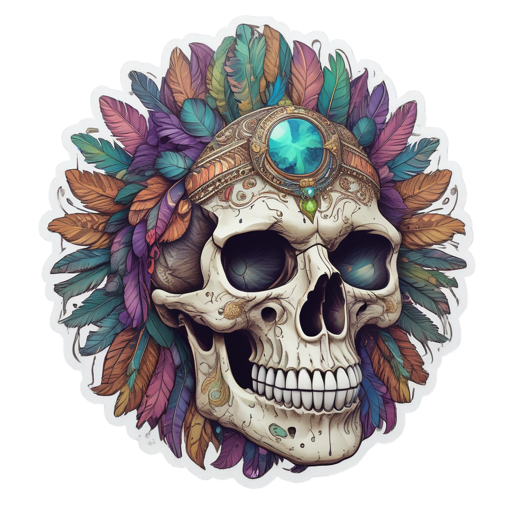 Feather Vision Shaman — mystical skull stickers