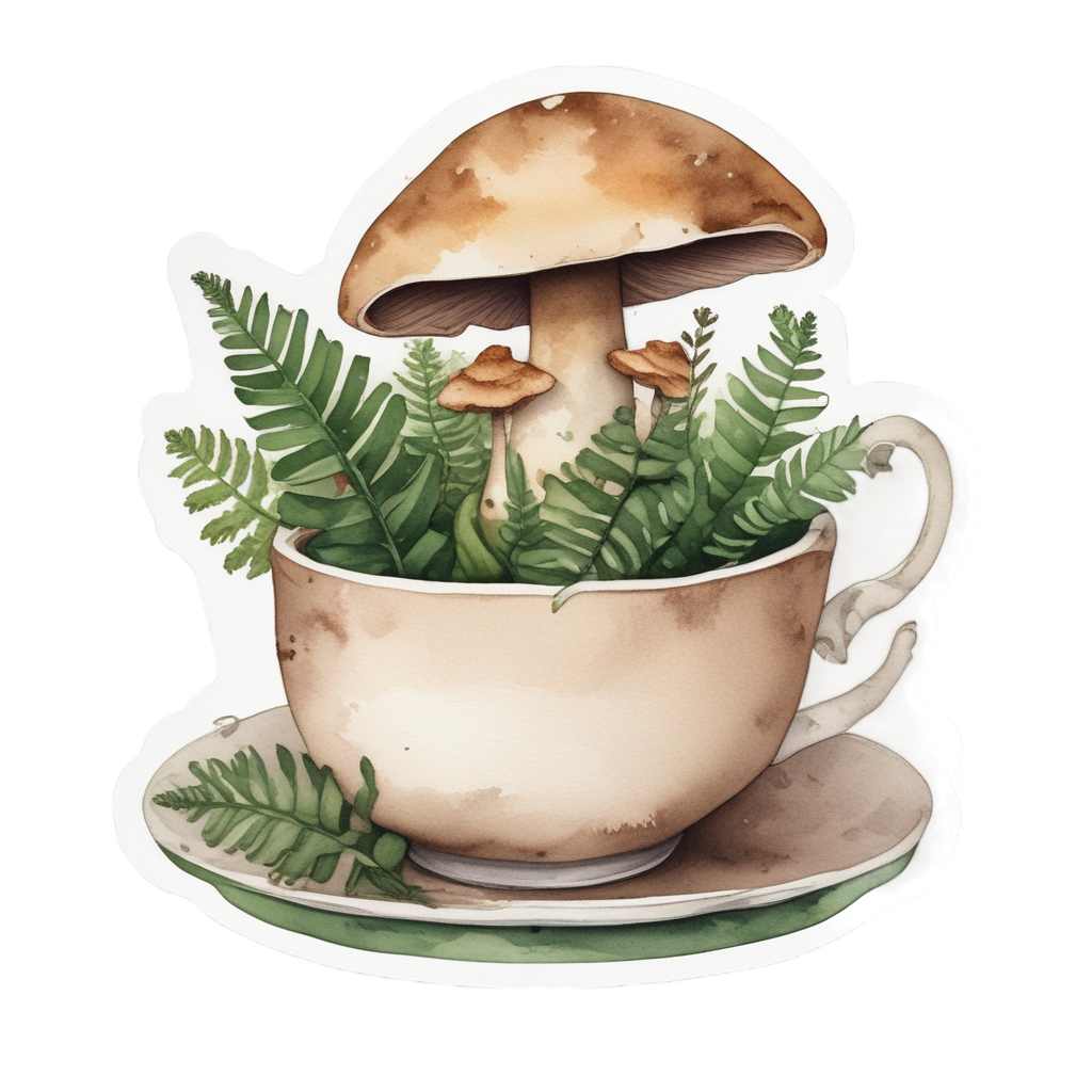 Fern and Mushroom Teacup — woodland nursery stickers