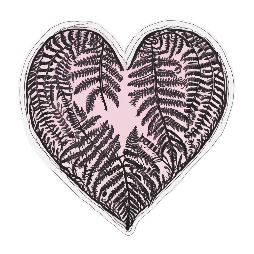 Fern in Heart Shape — line botanical stickers